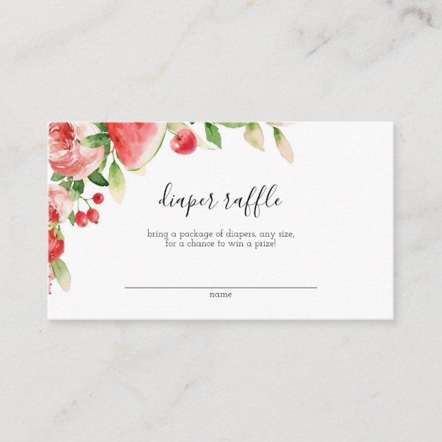 Summer Greenery Fruit Baby Shower Diaper Raffle Enclosure Card (Front)