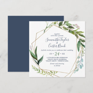 Summer Greenery Geometric Square Wedding Invitation