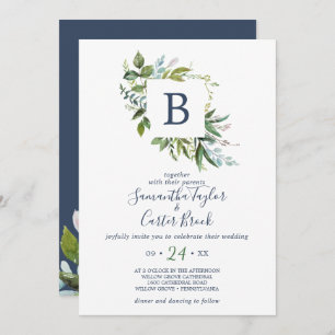 Summer Greenery Monogram Wedding Invitation
