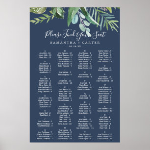Summer Greenery   Navy Alphabetical Seating Chart