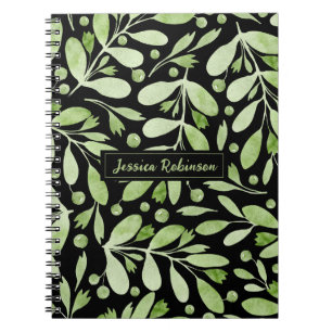 Summer Greenery Personalized black Spiral Notebook