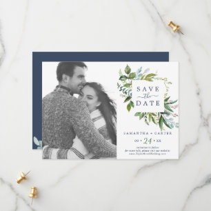Summer Greenery Photo Save the Date Card