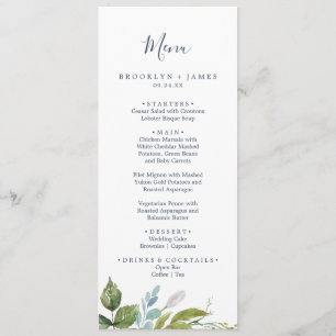 Summer Greenery Pink Wedding Dinner Menu