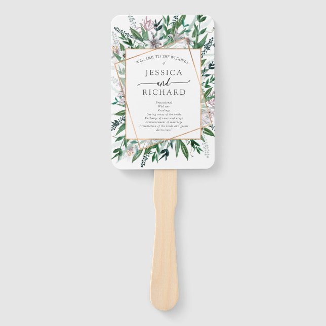 Summer Greenery rustic frame, Hand Fan (Front)