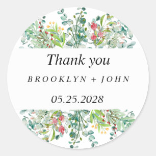 Summer Greenery Thank You Favour Classic Round Sticker