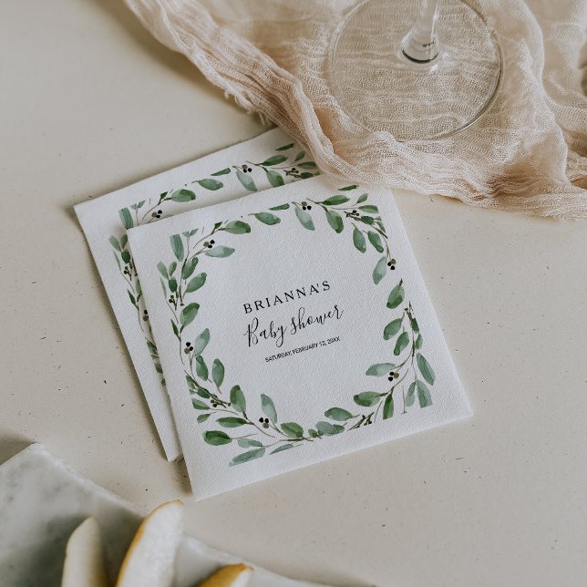 Summer Greenery Tropical Eucalyptus Baby Shower Napkin (Creator Uploaded)