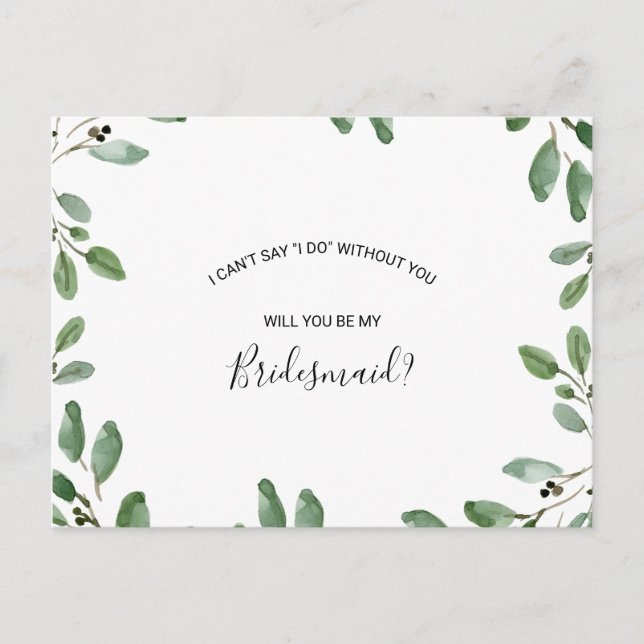 Summer Greenery Tropical Eucalyptus Bridesmaid Invitation Postcard (Front)