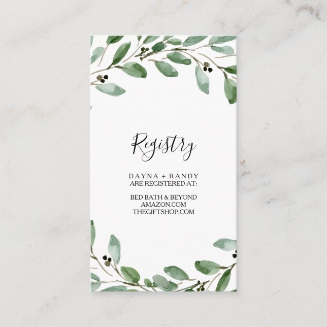 Summer Greenery Tropical Eucalyptus Gift Registry Enclosure Card (Front)