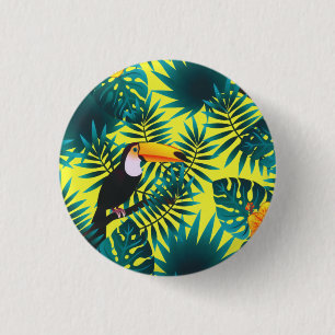 Summer Greenery Tropical Toucan Jungle Foliage 1 Inch Round Button