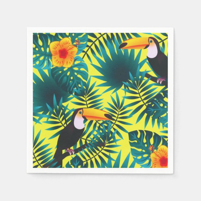 Summer Greenery Tropical Toucan Jungle Foliage  Napkin (Front)