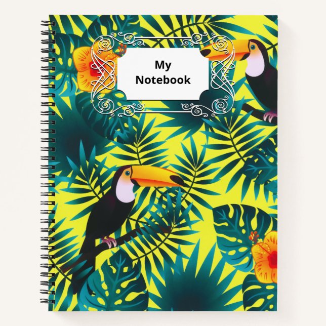 Summer Greenery Tropical Toucan Jungle Foliage  Notebook (Front)