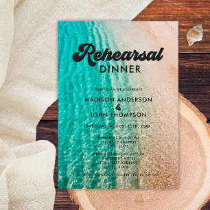 Summer Groovy Cool Beach Wedding Rehearsal Dinner Invitation