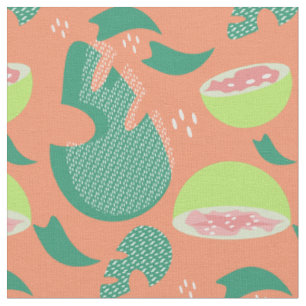 Summer Guava Greenery Pattern Orange Pink Green Fabric