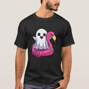 Summer Halloween Ghost on Pool Flamingo Spooky Bea T-Shirt