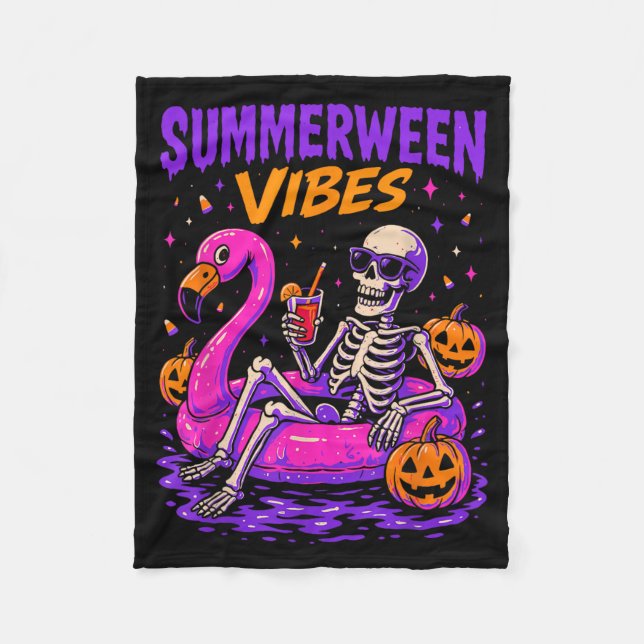 Summer Halloween Skeleton Costume Spooky Fleece Blanket (Front)
