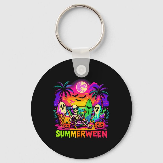 Summer Halloween Skeleton Ghost Beach  Keychain (Front)