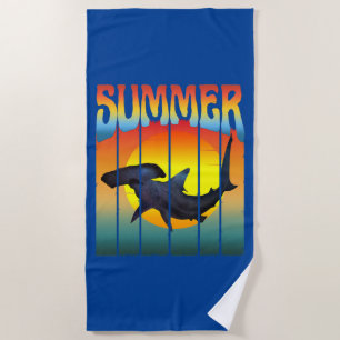 SUMMER HAMMERHEAD SHARK SUNSET BEACH TOWEL