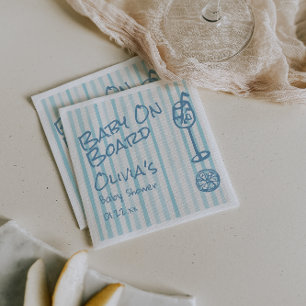 Summer Hand Drawn Blue Baby On Board Baby Shower Napkin