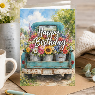 Summer Happy Birthday Card with Rustic Florals