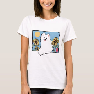 Summer Happy Spitz Dog sitting with Sunflowers T-Shirt