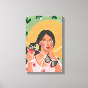 Summer hat girl sunglasses floral canvas print