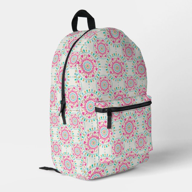 Summer Heart Mandala Printed Backpack (Back Corner Left)
