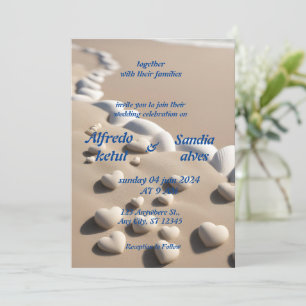 summer hearts beach ocean blue wedding  invitation