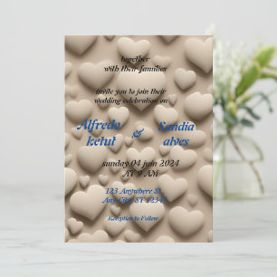 summer hearts beach ocean blue wedding  invitation