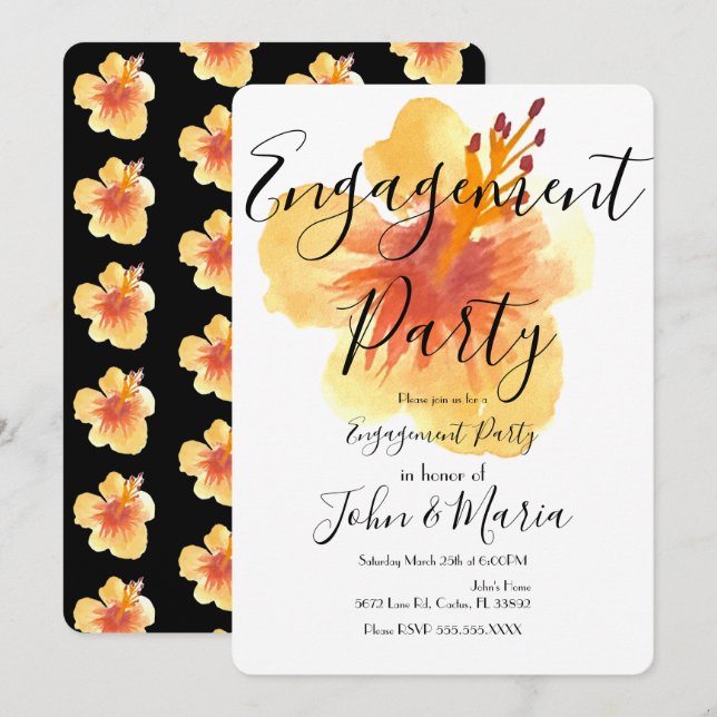 Summer Hibiscus Flower Engagement Party Hawaii Invitation (Front/Back)