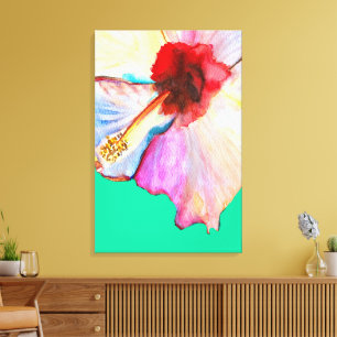 Summer hibiscus watercolor art canvas print