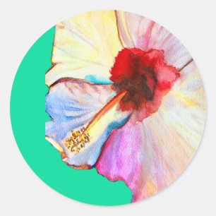 Summer hibiscus watercolor art classic round sticker