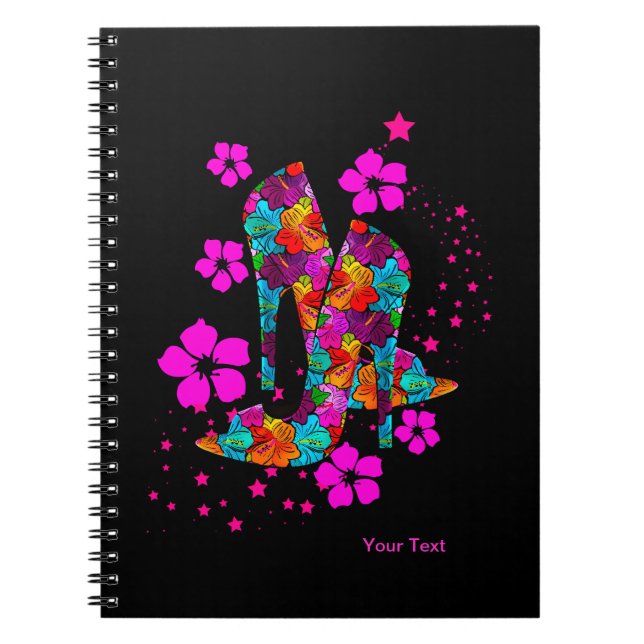 Summer High Heel Shoes Hot Pink Flowers Notebook (Front)