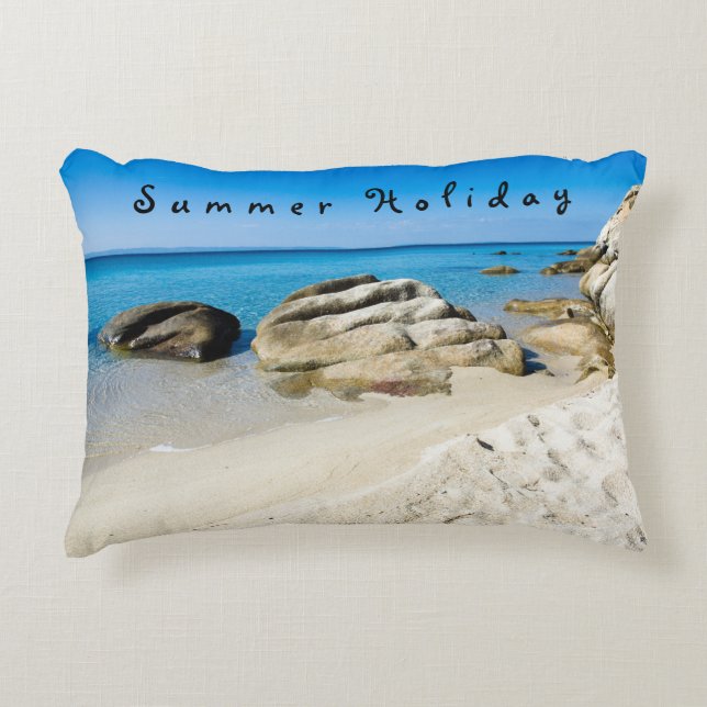 Summer Holiday Beautiful beach photo with text Accent Pillow (Front)