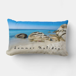 Summer Holiday Beautiful beach photo with text Lumbar Pillow