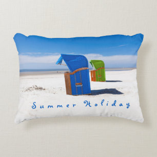 Summer holiday blue Beach chair photo with text Accent Pillow