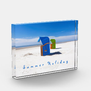 Summer holiday blue Beach chair photo with text Block