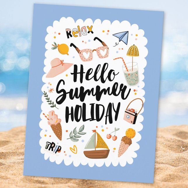 Summer Holiday Quote Colourful Cute Illustration Postcard (Close up)