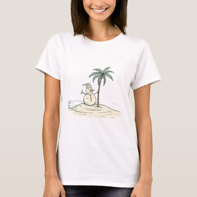 Summer Holiday Snowman Tropical Beach vibe Island  T-Shirt (Front)