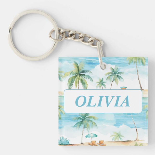 Summer Holidays Beach Palm Trees - Customized Keychain (Front)