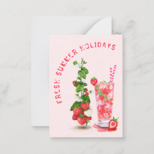 Summer Holidays Card with Fresh Strawberry Drink
