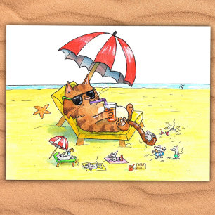 Summer Holidays Cat Postcard