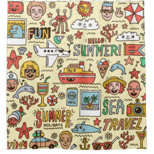 Summer Holidays Vacation Travel Funny Doodle vinta