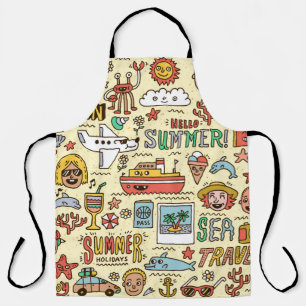 Summer Holidays Vacation Travel Funny Doodle vinta Apron