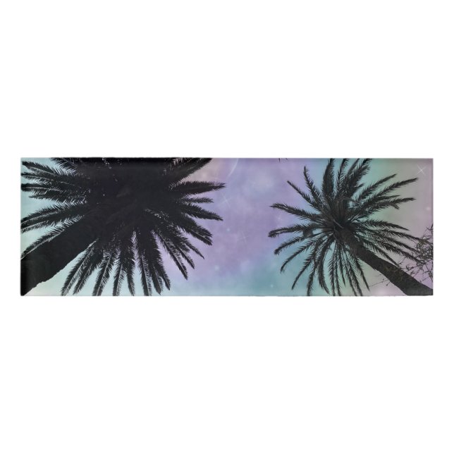Summer Holographic Gradient Palm Trees Design Name Tag (Front)