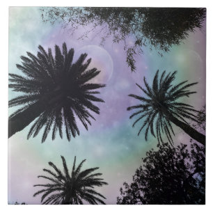 Summer Holographic Gradient Palm Trees Design Tile