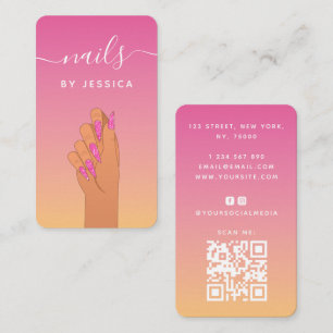 Summer Hot Pink Glam Nail Artist QR Code Feminine Business Card