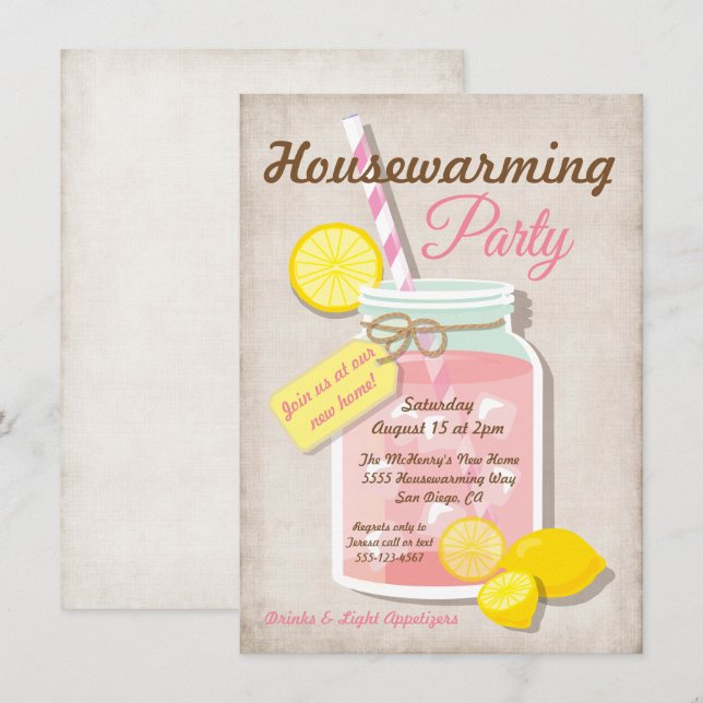 Summer Housewarming Mason Jar Lemonade Party Invitation (Front/Back)