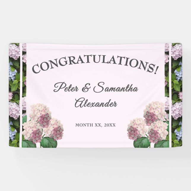 Summer Hydrangea Blossoms, Pink, Green, Wedding Ba Banner (Horizontal)