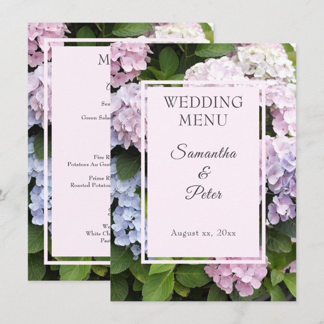 Summer Hydrangea Blossoms Wedding Menu (Front/Back)