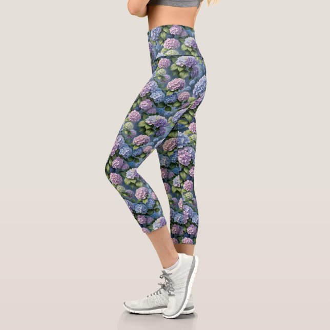 Summer Hydrangea Garden Capri Leggings (Left)